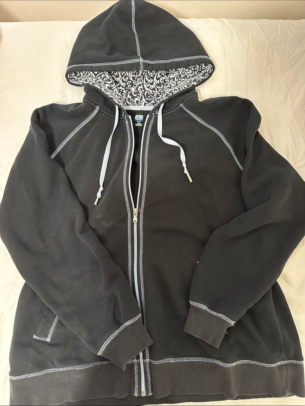 Navy Blue Hooded Zip-Up Jacket with Contrast Stitching